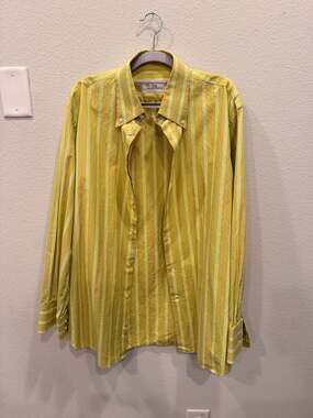 Carolina Herrera CH Lime Green and Pink Vertical Striped Button Down Shirt